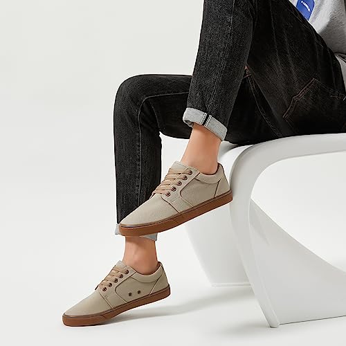 Image of BENPAO Mens White Casual Shoes All Black Fashion Sneakers for Men Low Top Lace Up Canvas Shoes