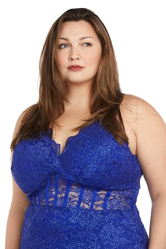 Image of Long Lace Corset Gown W /Illusion Scallop Bodice, Spaghetti Straps & High Slit