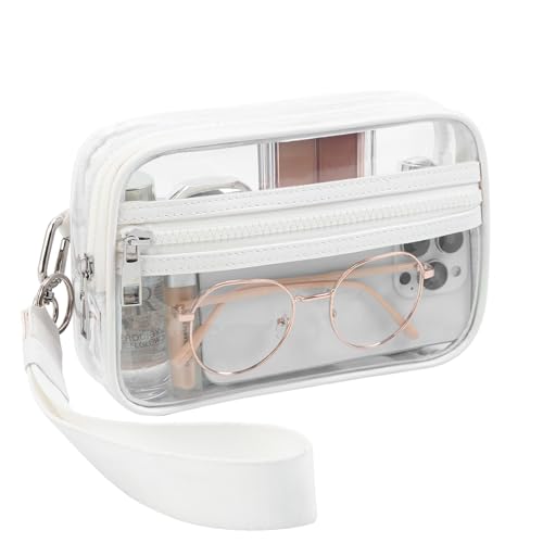 JANTHYE Clear Wristlet Stadium Approved Clear Bag Wallet Transparent Purse for Concerts Sports Events (White)
