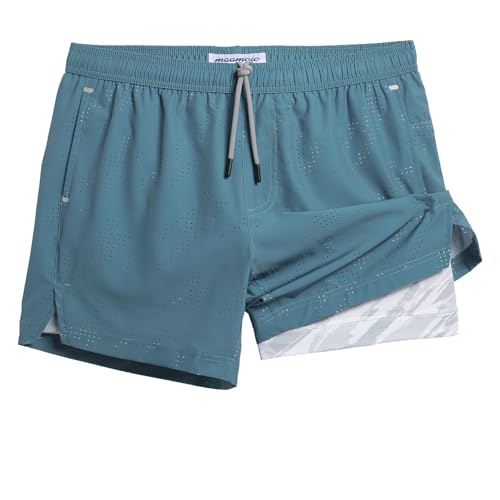 Image of maamgic Mens Running Shorts with Compression Liner 5 inch Quick Dry Workout Shorts Anti-Chafe Gym Shorts 2 in 1 Athletic Shorts