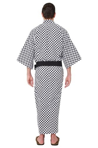 Mens Ichimatsu Yukata (Wide), Lightweight Summer Robe, 100% Cotton, Made in Japan3