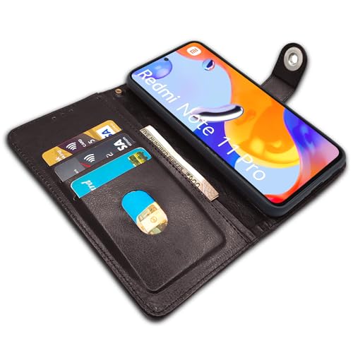 Image of Pikkme Redmi Note 11 Pro /Note 11 Pro Plus 5G Flip Cover Leather Finish | Inside TPU with Card Pockets | Wallet Stand and Shock Proof | Complete Protection Button Flip Case (Coffee)