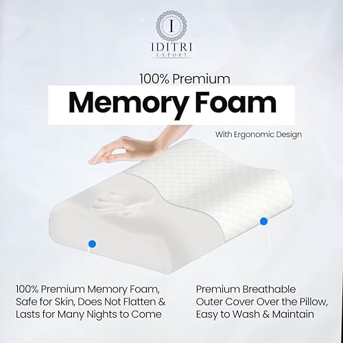 Image of Cervical Memory Foam Pillow for Neck and Shoulder Pain Relief, Ergonomic Contour Design for Back and Side Sleepers, Breathable White Cover, 60 x 35 x 12 cm Orthopedic Bedding Support