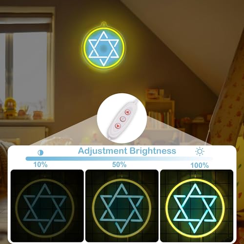 Image of Attivolife Jewish Star Neon Sign, Star of David Hanukkah Decoration for Wall, Chanukah LED Lamp USB Power, Family Guardian Birthday Gifts for Women, Housewarming Gifts