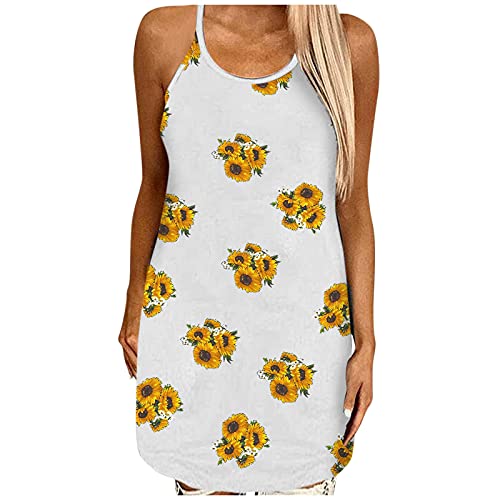 Women Summer Sleeveless Dress Floral Beach Dress Camisole Hollow Tank Dresses