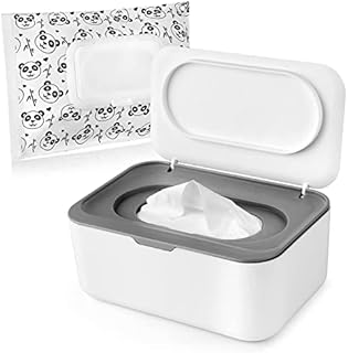 Wipes Holder, Wipes Dispenser with Lid, Pouch with Lid, Baby Wipes Case Keeps Wipes Fresh Wipe Container Regular Storage Case Box(Grey+Panda)
