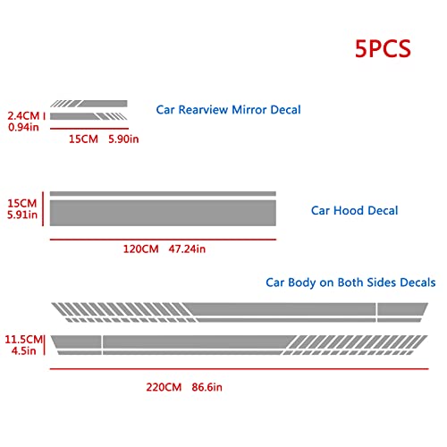 Qianbao 5Pcs Car Side Sticker Rear View Mirror Stickers Auto Hood Sticker Body Racing Sports Decals Set Stripe Graphics Body Sports Decoration Decals Gray #TOP1