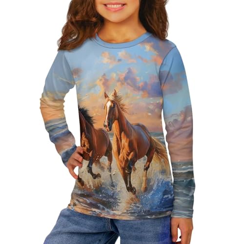 Image of Long Sleeve Shirts for Girls Casual Crewneck Tops Fall Winter Outfits for 3-16 Years Old