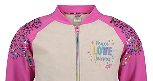 Jojo Siwa Big Girls French Terry Sequin Zip Up Bomber Jacket Pink/Oatmeal Heather 10-12 #TOP3