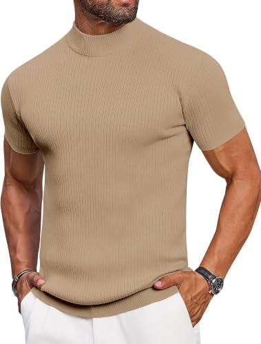 Image of DENIMHOLIC Mens Cotton High Neck T Shirt for Men Half Sleeve Turtleneck Tshirt Cotton Highneck Turtle Neck for Men Mock Neck for Man