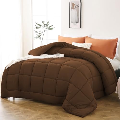 Image of 600 GSM Heavy Winter Comforter King Size 92 inchX106 inch - Luxurious Soft Fluffy Winter Blanket Comforter /Rajai /Duvet King Size - Chocolate Brown Color