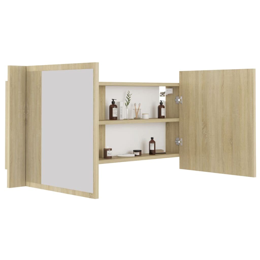 Szafka łazienkowa LED z lustrem dąb sonoma 100 x 12 x 45 cm akryl, szafki i przechowywanie, szafka pod umywalkę, szafki łazienkowe
