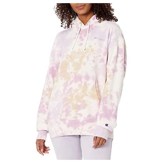 Champion womens Champion Women's Sunwash Lightweight Fleece Hoodie, Left Chest Script Hooded Sweatshirt, Sun Wash Tinted Lavender Multi-586392, Small US