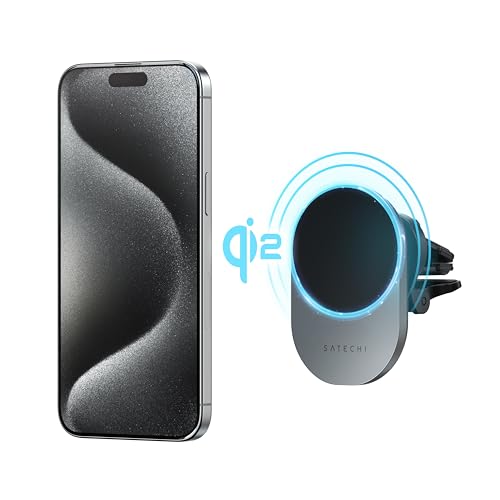 Image of Satechi Qi2 Wireless Car Charger, Travel Friendly Car Phone Mount Charger for Air Vents, 15W Fast Chargers, for iPhone 17 to 12 Series