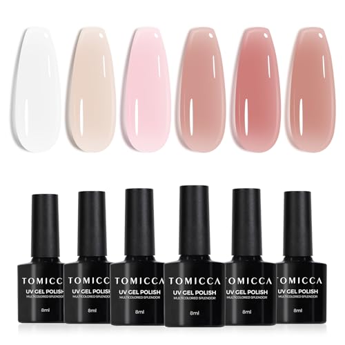 TOMICCA Smalto Semipermanente Set, 6 Colori Rosa Trasparente Series, 8ML Gel Unghie UV/LED Kit, Per La Casa Nail Salone Fai Da