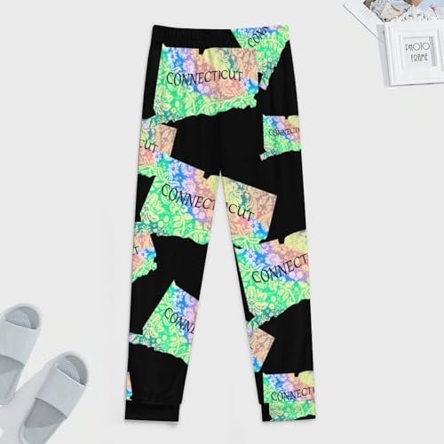 Connecticut Map Tie Dye Men's Pajama Pants Lounge Pant Sleepwear PJ Bottoms3