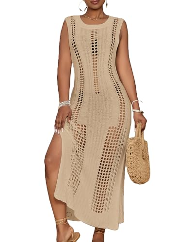 Image of Bsubseach Womens Crochet Beach Cover Ups Sleeveless Swimsuit Dress