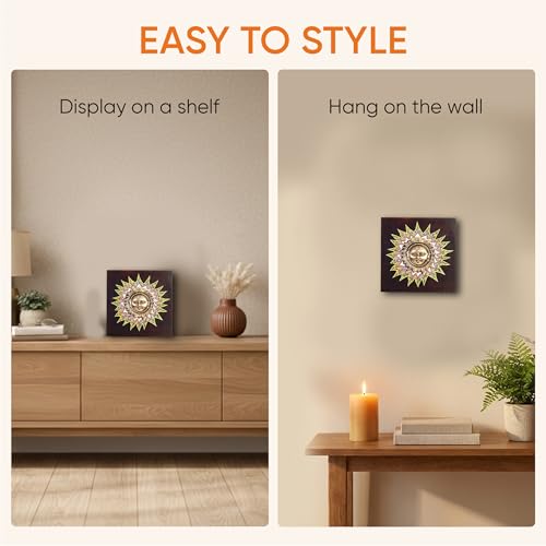 Image of Surya Wall Accent with beautiful Brass Sculpture of Surya Dev | Handcrafted Wall Art for Home Decor & Office Spaces