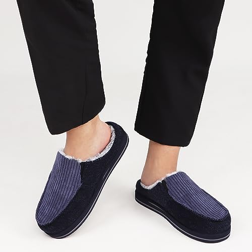 Image of ONCAI Mens Clog Slippers with Arch Support Stripe Faux Fur Cotton-Blend High-Density Memory Foam Warm House Slippers Slip-on Indoor Outdoor Rubber Sole Size 7-16