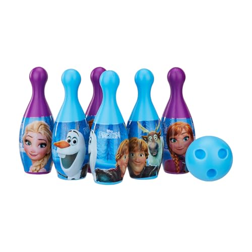 Image of Amazon Brand - Jam & Honey Frozen Bowling Toy Set for Kids 3+ Years, Indoor Outdoor Bowling Game with 6 Pins & Ball, Sports Toy for Boys & Girls, Disney Frozen Theme, BIS Certified Safe