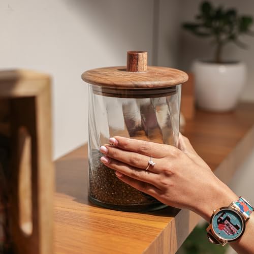 Image of Ireka Home Twist Glass Jar with Wooden Lid | Transparent Modular Storage Jar | Kitchen Organizer for Tea Coffee Sugar Dry Fruits