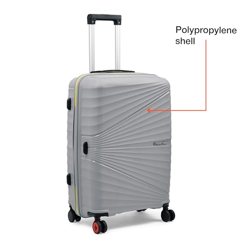 Image of Nasher Miles Golden Gate Hard-Sided Polypropylene Check-in Luggage 24 inch | 65cm | 8 Wheels Medium Trolley Bag for Travel | Suitcase (Grey & Yellow)