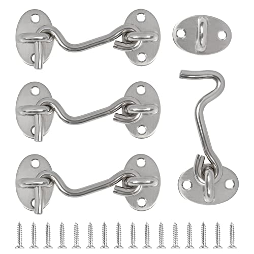 YANSHON Crochet Fermeture Porte, 4PCS Crochet Cabine Verrous et Boulons pour Serrures Porte Loquet Portail Support Fenêtre pour Entretoise Silencieux Verrouillage Verrou Portail, 3 Pouce/Acier INOX Cover