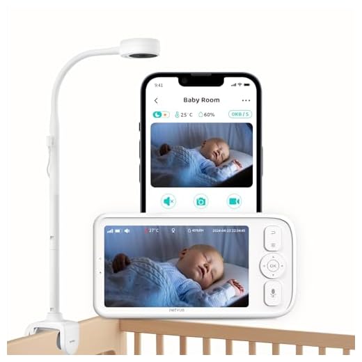 Netvue Camara Vigilancia Bebe, Vigilabebés con Soporte 4 en 1, Control de HD 5" LCD Monitor + App Móvil, Vigilabebes con Camara, 3 de Modos Detección Inteligente, Vision Nocturna, Audio Bidireccional