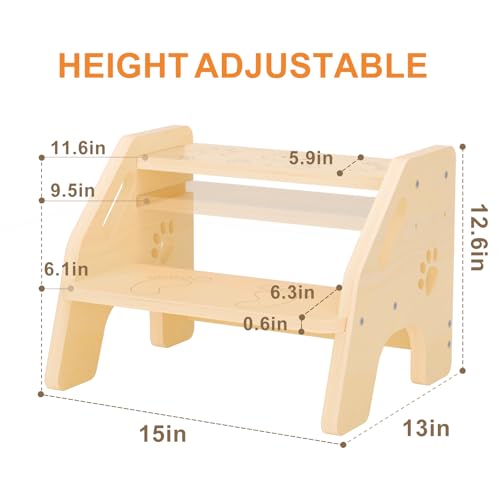 image for NMEO Toddler Step Stool Wooden 2 Step - Height Adjustable Bathroom Sin