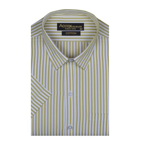 Image of ACCOX Men's Breathable Cotton Half Sleeves Regular Fit Checkered Striped Formal Shirt for Men (GCR338)