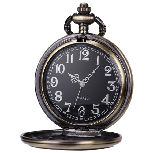 Image of SIBOSUN Eagle Design Pocket Watch with Chain Oversized 50MM 1.96 Inch Quartz Movement Arabic Numerals Half Hunter Cover Analog