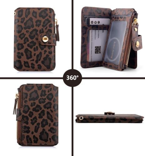 Image of M-Plateau RFID Blocking Slim Keychain Wallet for Women | Mini Card Holder with ID Window, Zipper Pocket, 6 Card Slots, Compact for Cash & Cards (Leopard)