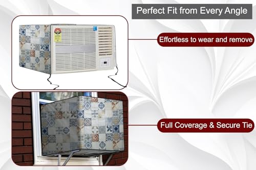Image of The Furnishing Tree Window AC Cover for 1 Ton capacity PVC Waterproof and Dustproof Mosaic Pattern Cream