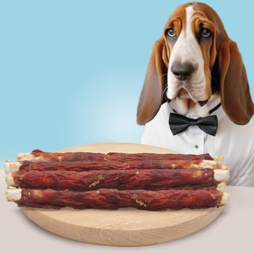 MERSJO Hundeleckerlis XXL Beefhide Kaustangen mit Entenbrust, 240g, 24-25 cm, für mittelgroße bis große Hunde