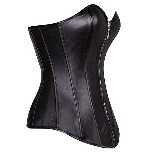 Corpete Corset Corselet Redutor Modelador Cintura Zíper Couro Preto