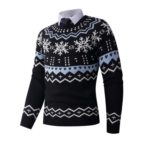 Cambkatl Men's Stylish Snowflake Crewneck Sweaters - Stretch Casual Long Sleeve Pullover Knitted Cozy Sweater Tops4