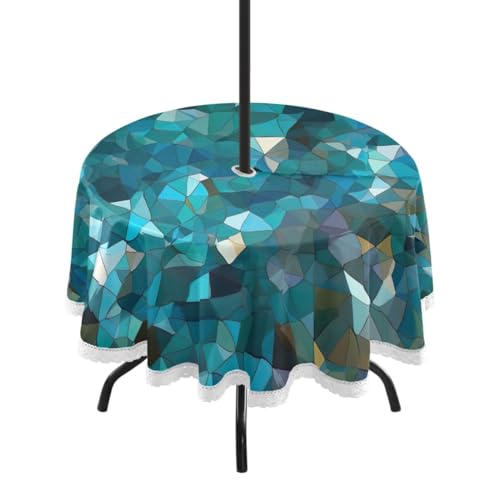 Wajiw 60 Inch Indoor Outdoor Round Tablecloth with Umbrella Hole and Zipper Waterproof Patio Table Cover for Camping Dining Room Party Outdoor Picnic,Glittering Texture