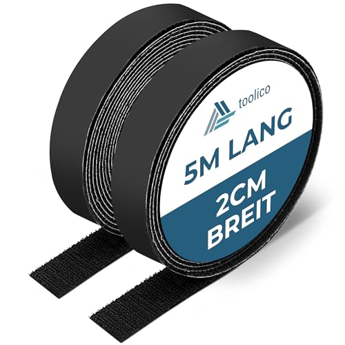 Toolico Cinta de velcro autoadhesiva extrafuerte, 5 m x 20 mm, resistente a la intemperie, doble cara, negro, para fijar mosquiteras, como cierre de velcro (negro, 5 m)