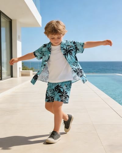 Image of SANGTREE 3 Piece Boy Outfits Short Sleeve Shirt and Shorts Set Beach Vacation Summer Clothes, 3 Months - 9 Years
