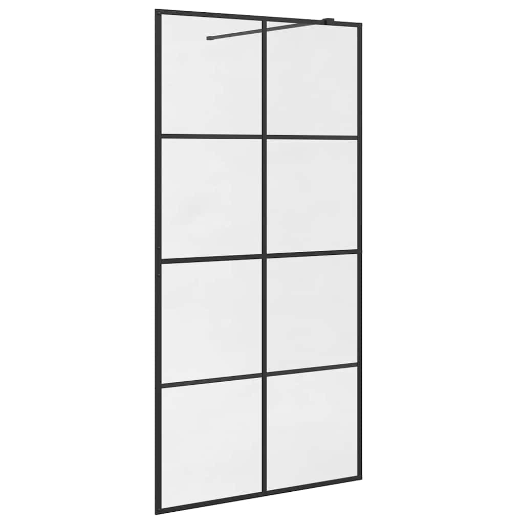 Parete doccia per cabina doccia, 100 x 195 cm, con vetro di sicurezza monolastra da 5 mm e telaio in alluminio, nero trasparente