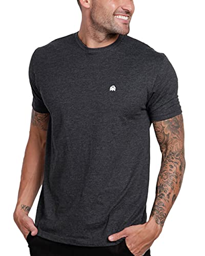 INTO THE AM Men s Fitted Crew Neck Basic Tees - Premium Modern Fit Short Sleeve Logo T-Shirts for Men (Charcoal Heather, X-Large)
