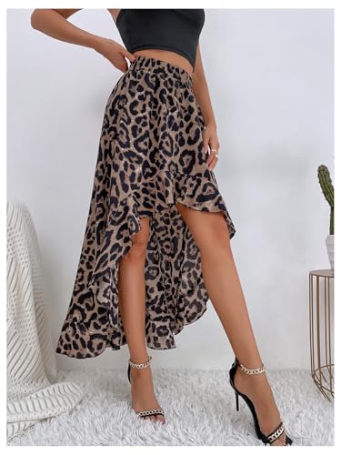 Verdusa Women's Leopard Print Ruffle High Low Skirt Summer Vacation Flowy Skirts3