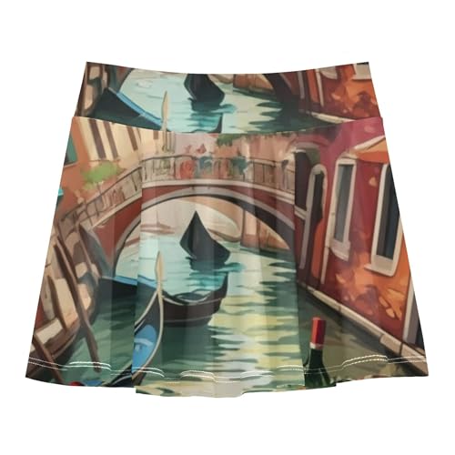 Joisal Romantic Venetian Canal Scene Gondolas Girls Skorts Athletic Shorts Tennis Skirts Toddler Dance School Skirt 3t