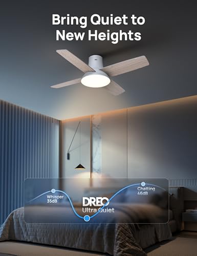 Image of DREO Ceiling Fan, 44 Inch Low Profile Ceiling Fan with Light and Remote, 5CCT LED, 6-Level Dimmable, 6-Speed, Reversible Motor, 22 dB, Timer, Easy-Install, Black Flush Mount for Bedroom