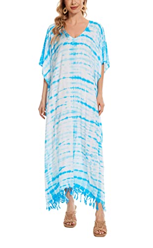 Image of Beautybatik Women Hippie Tie Dye Caftan Kaftan Loungewear Maxi Plus Size Long Dress XL to 4X