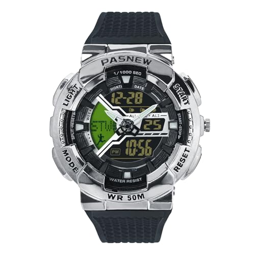 Image of PASNEW Boys' Watches - Dual Display, Large Dial Sport Watch, Black Outdoor Watch for Boys & Teens - Waterproof