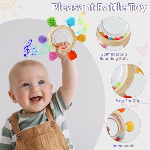 Baby Teething Rings Toys for 0-6 6-12 Months Baby Rattle Teether Sensory Toys for Babies 0-24Months Silicone Teether Relief Chew Soothing Sore Gums for Newborn Infant Essentials BPA Free - Image 4