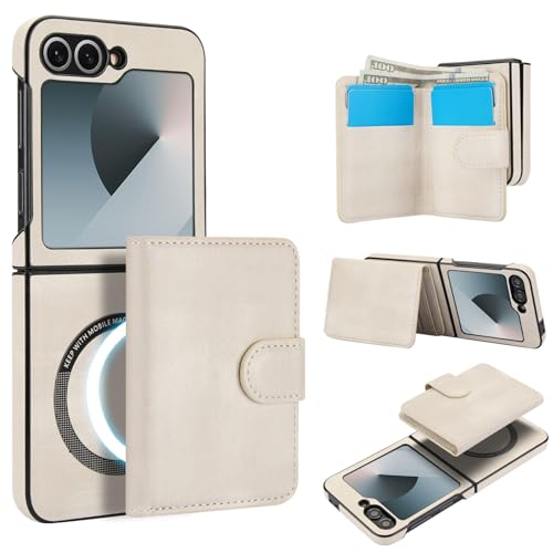 XIMAND for Samsung Galaxy Z Flip 6 �P�[�X 2 in 1 ���O���\�ȃ}�O�l�b�g���E�H���b�g�A4 �̃J�[�h�X���b�g�ƌ����X���b�g�t���AMagSafe �Ή��ARFID �u���b�L���O �v���~�A�� PU ���U�[ ���C�����X�[