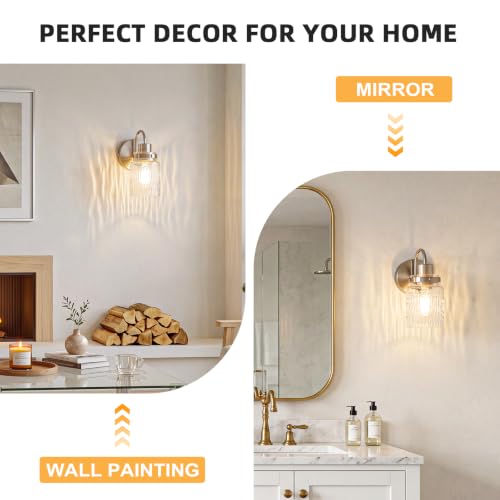 Image of 2 Pack Hammered Glass Wall Sconces Set of Two,Brushed Nickel