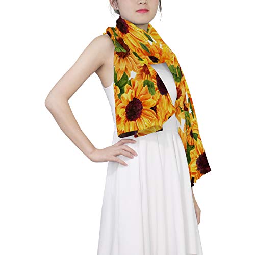 ALAZA Long Silk Like Scarf for Women Watercolor Sunflower Floral Yellow Large Head Wrap Stole3